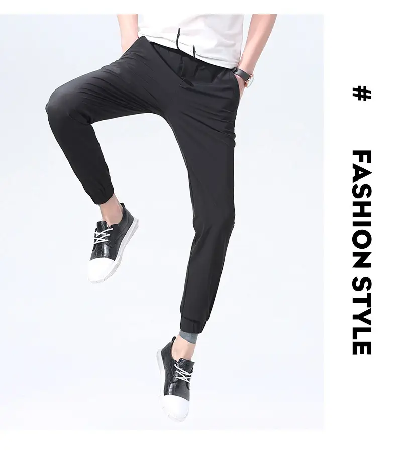Men Ankle-Tied Slim Fit Sports Pants Grey — feature 13