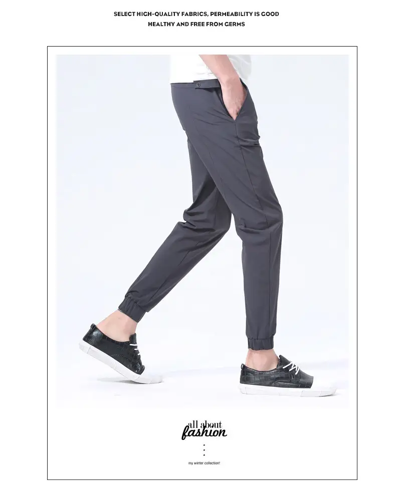 Men Ankle-Tied Slim Fit Sports Pants Grey — feature 7
