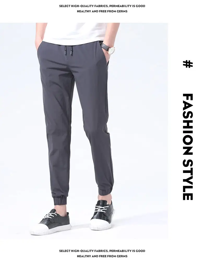 Men Ankle-Tied Slim Fit Sports Pants Grey — feature 9