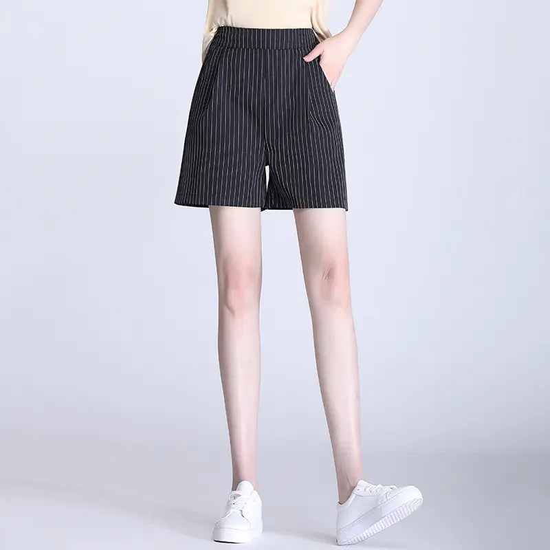 White Striped High Waist Shorts Women Summer 2023 - Image 2