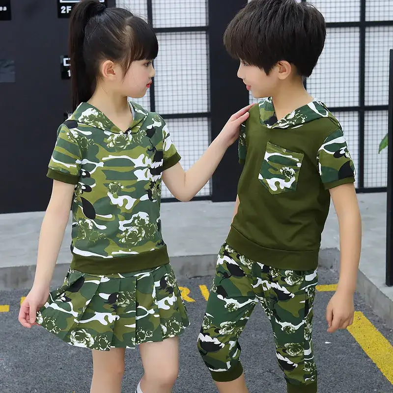 Boys' Clothing 2025 Set 8 Summer Children's Wear Boys' Summer Outfit 9 Short-Sleeve Camouflage Big Boy 10-Year-Old Camouflage Set