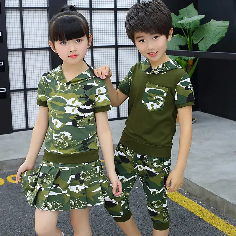 Boys' Clothing 2025 Set 8 Summer Children's Wear Boys' Summer Outfit 9 Short-Sleeve Camouflage Big Boy 10-Year-Old Camouflage Set