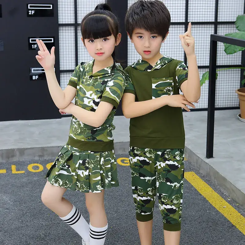 Boys' Clothing 2025 Set 8 Summer Children's Wear Boys' Summer Outfit 9 Short-Sleeve Camouflage Big Boy 10-Year-Old Camouflage Set