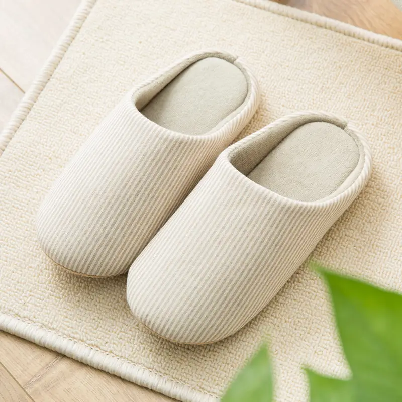 Four Seasons indoor floor cotton slippers men and women machine wash cloth bottom mute Japanese style cotton slippers spring and summer soft bottom