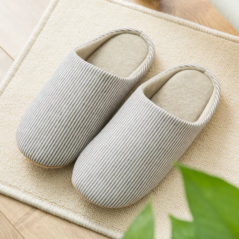 Four Seasons indoor floor cotton slippers men and women machine wash cloth bottom mute Japanese style cotton slippers spring and summer soft bottom