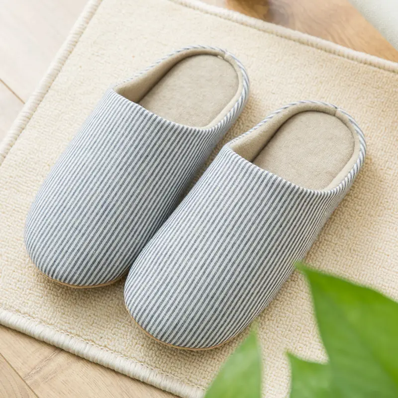Four Seasons indoor floor cotton slippers men and women machine wash cloth bottom mute Japanese style cotton slippers spring and summer soft bottom