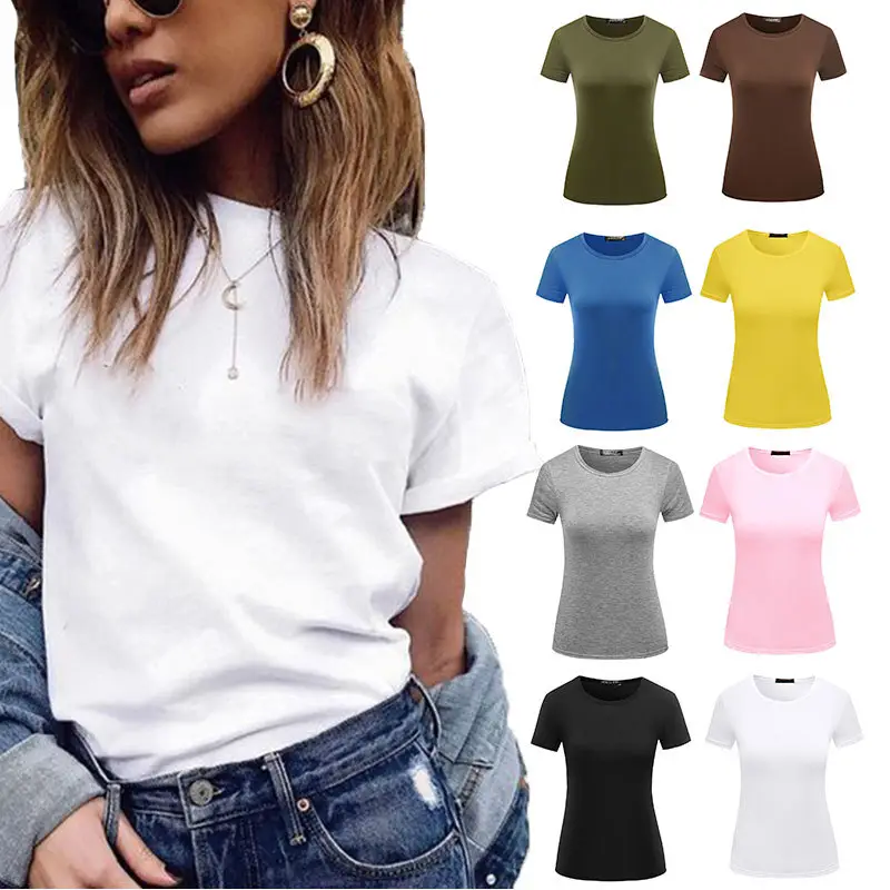 Women Black Cotton T-Shirt Short Sleeve Spring Summer - Image 11