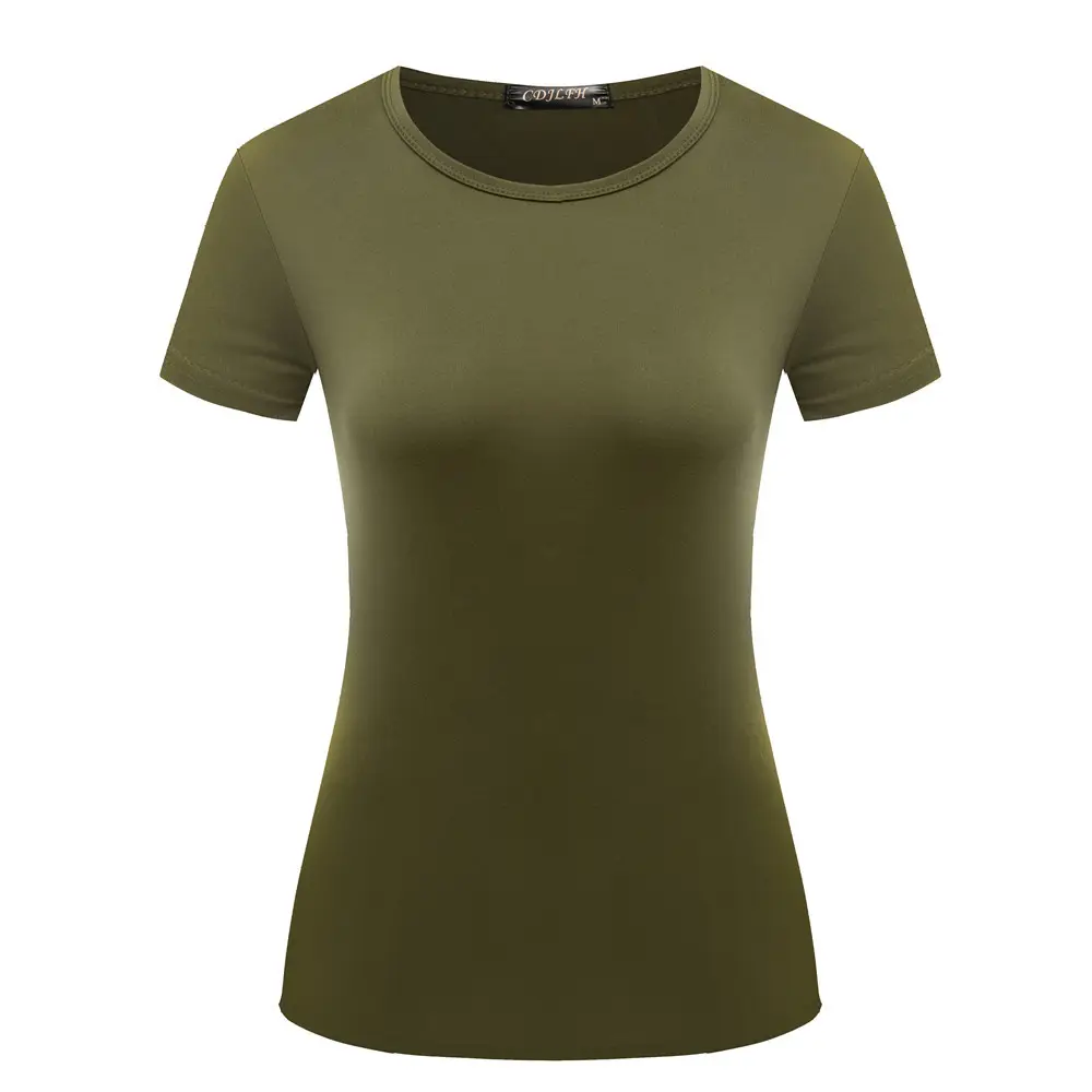 Women Black Cotton T-Shirt Short Sleeve Spring Summer - Image 2