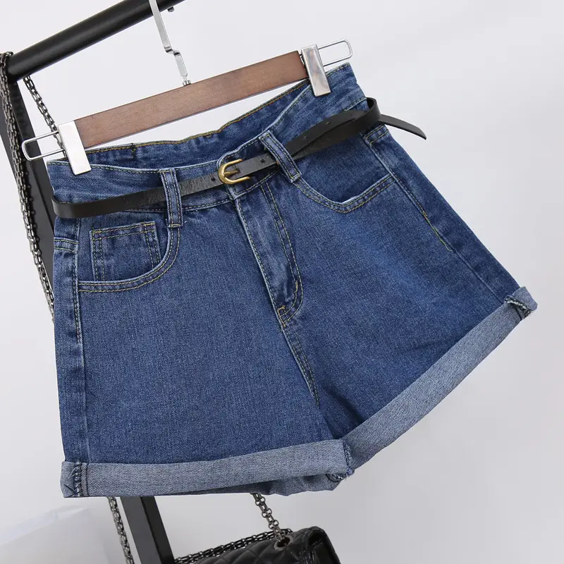 Women Denim Shorts High Waist Loose Roll-up mm Large - Image 6