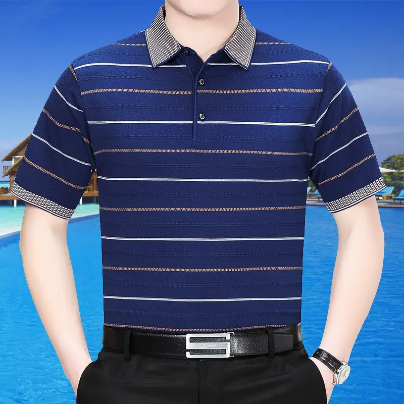 Men's 2019 Striped Polo Shirt Dark Green - Image 4
