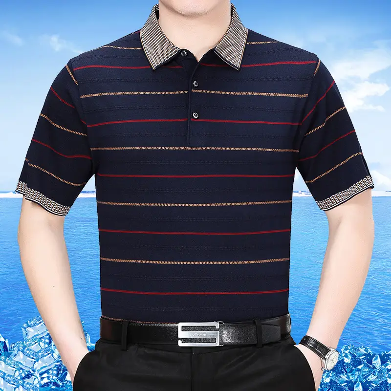 Men's 2019 Striped Polo Shirt Dark Green - Image 3