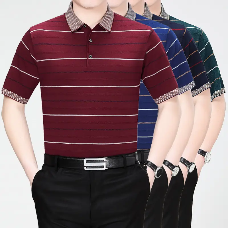 Men's 2019 Striped Polo Shirt Dark Green - Image 5