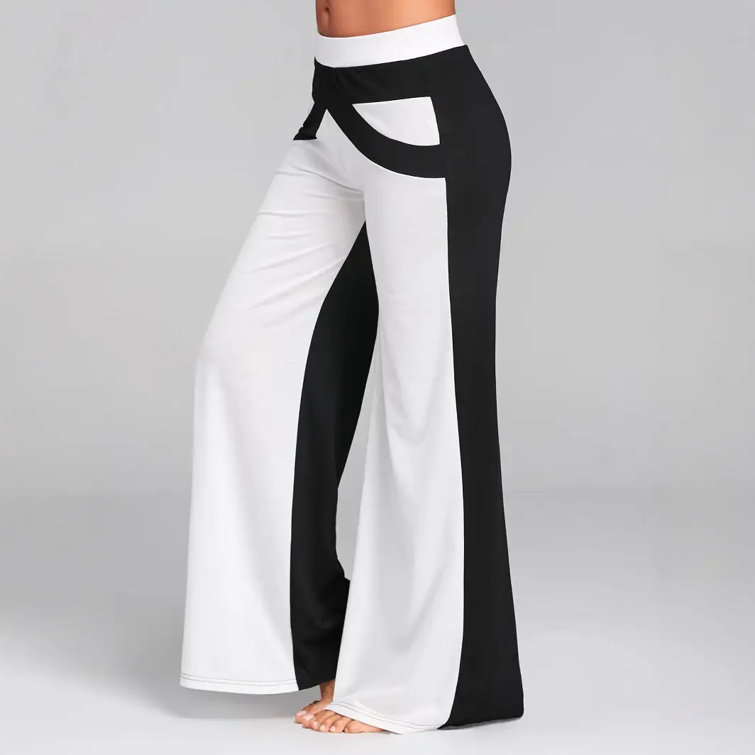 Women's White Crossbody Dance Pants Loose Wide Leg Casual