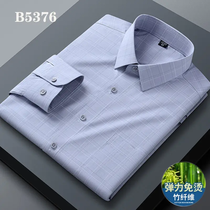 Spring Cotton Plaid Shirt for Men Light Blue - Image 10