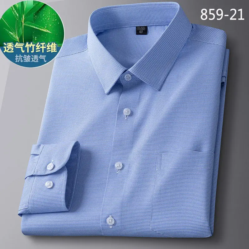 Spring Cotton Plaid Shirt for Men Light Blue - Image 24