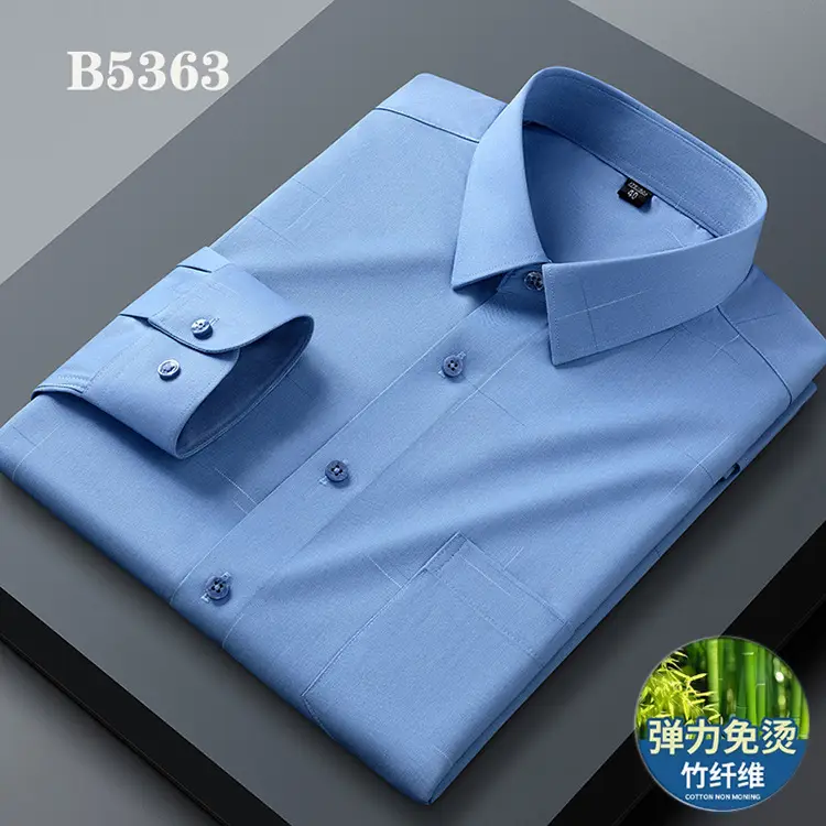 Spring Cotton Plaid Shirt for Men Light Blue - Image 3