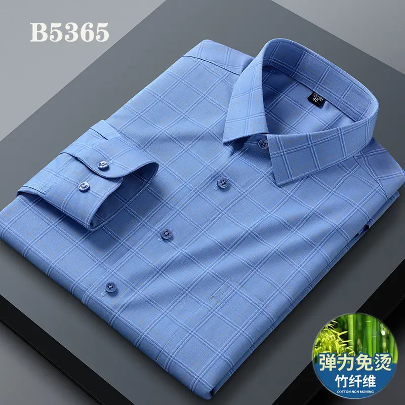 Spring Cotton Plaid Shirt for Men Light Blue - Image 4