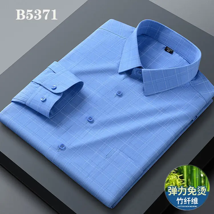 Spring Cotton Plaid Shirt for Men Light Blue - Image 6