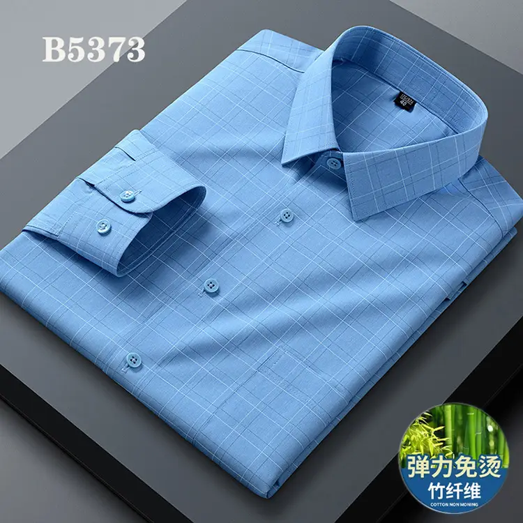 Spring Cotton Plaid Shirt for Men Light Blue - Image 8