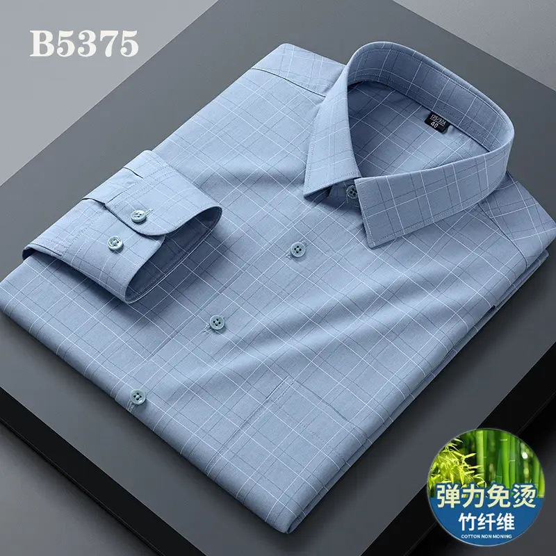Spring Cotton Plaid Shirt for Men Light Blue - Image 9