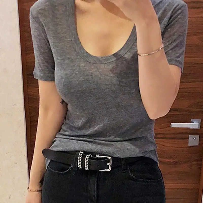Women V-Neck Coffee T-Shirt Low Cut Short Sleeve - Image 7