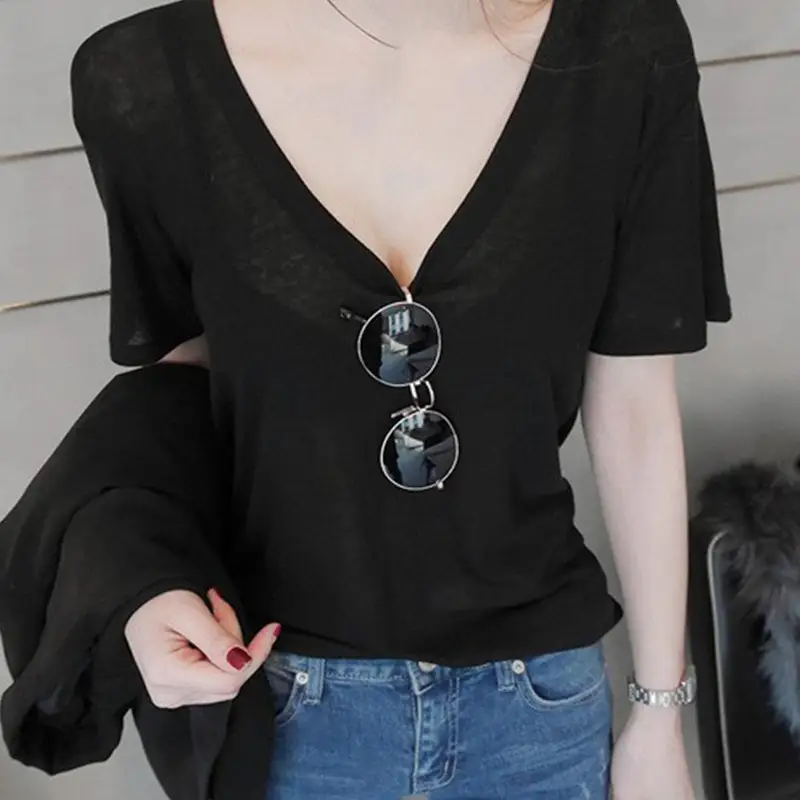 Women V-Neck Coffee T-Shirt Low Cut Short Sleeve - Image 8
