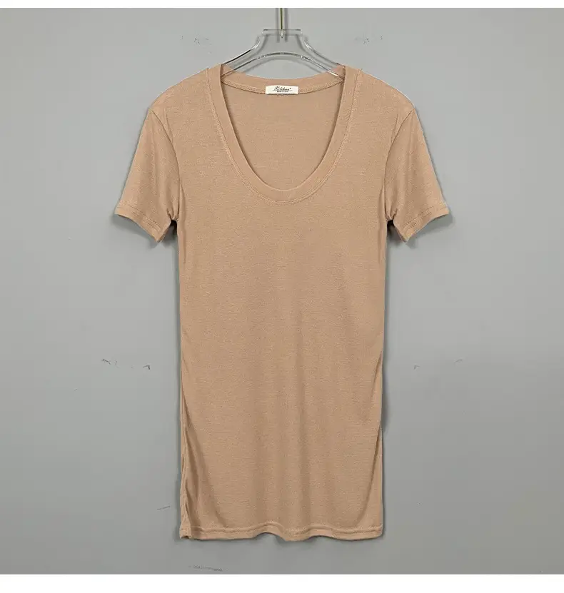 Women V-Neck Coffee T-Shirt Low Cut Short Sleeve — feature 23