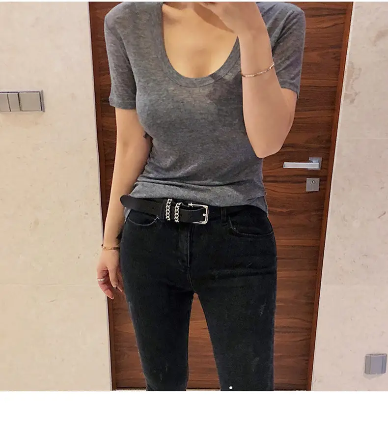 Women V-Neck Coffee T-Shirt Low Cut Short Sleeve — feature 6