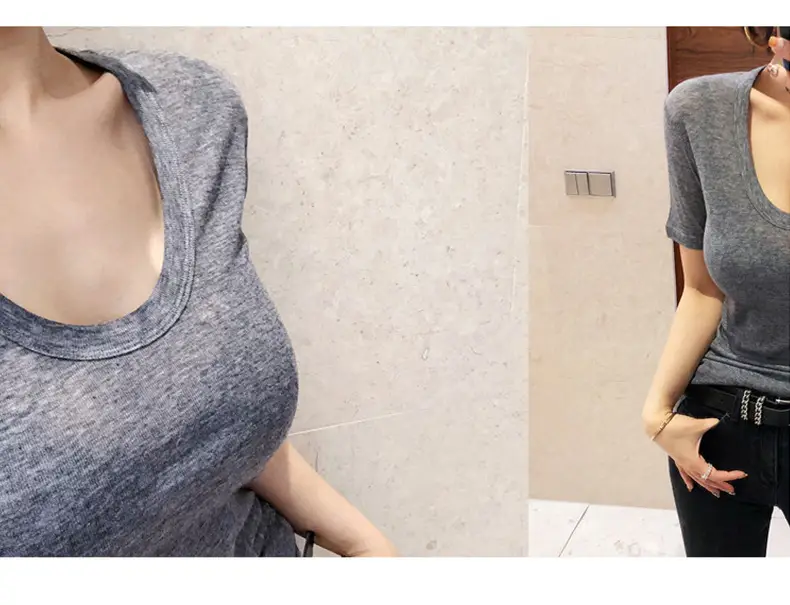 Women V-Neck Coffee T-Shirt Low Cut Short Sleeve — feature 7