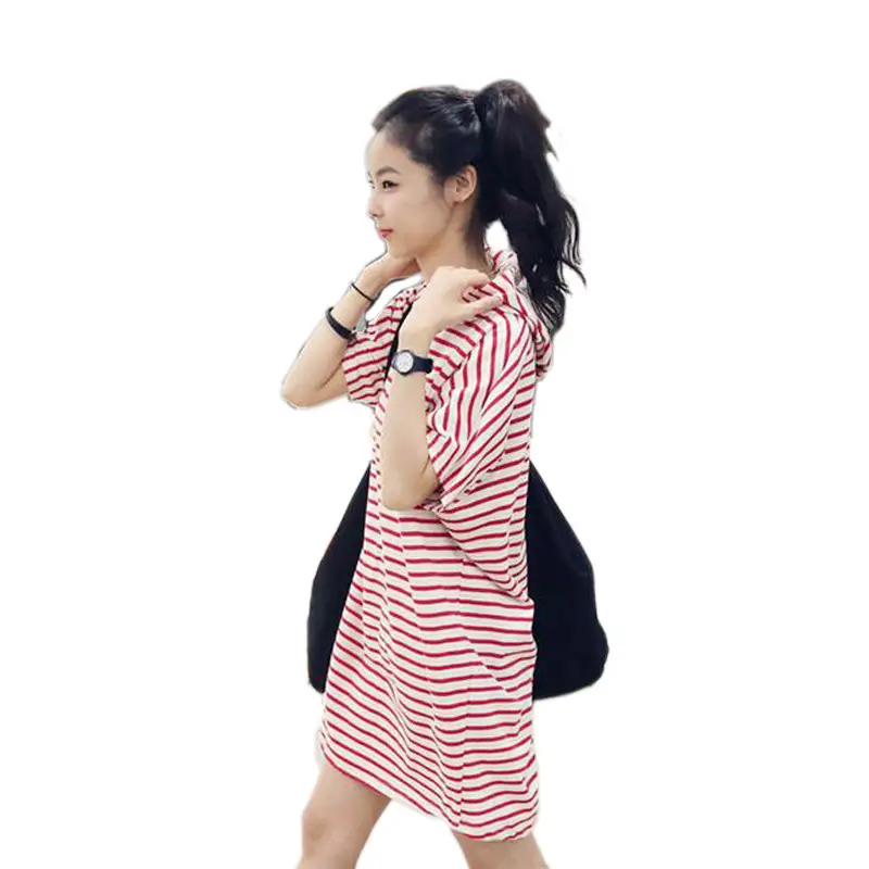 Korean Women Hooded Striped T-Shirt Skirt Set - Image 5