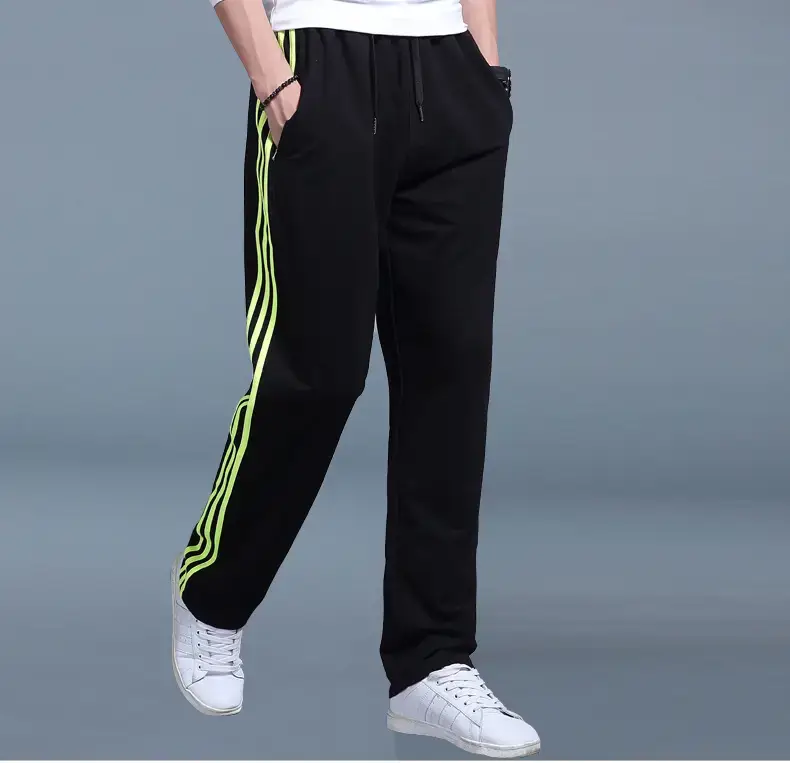 New Men's Black Sports Pants with Neon Stripes Large - Image 2