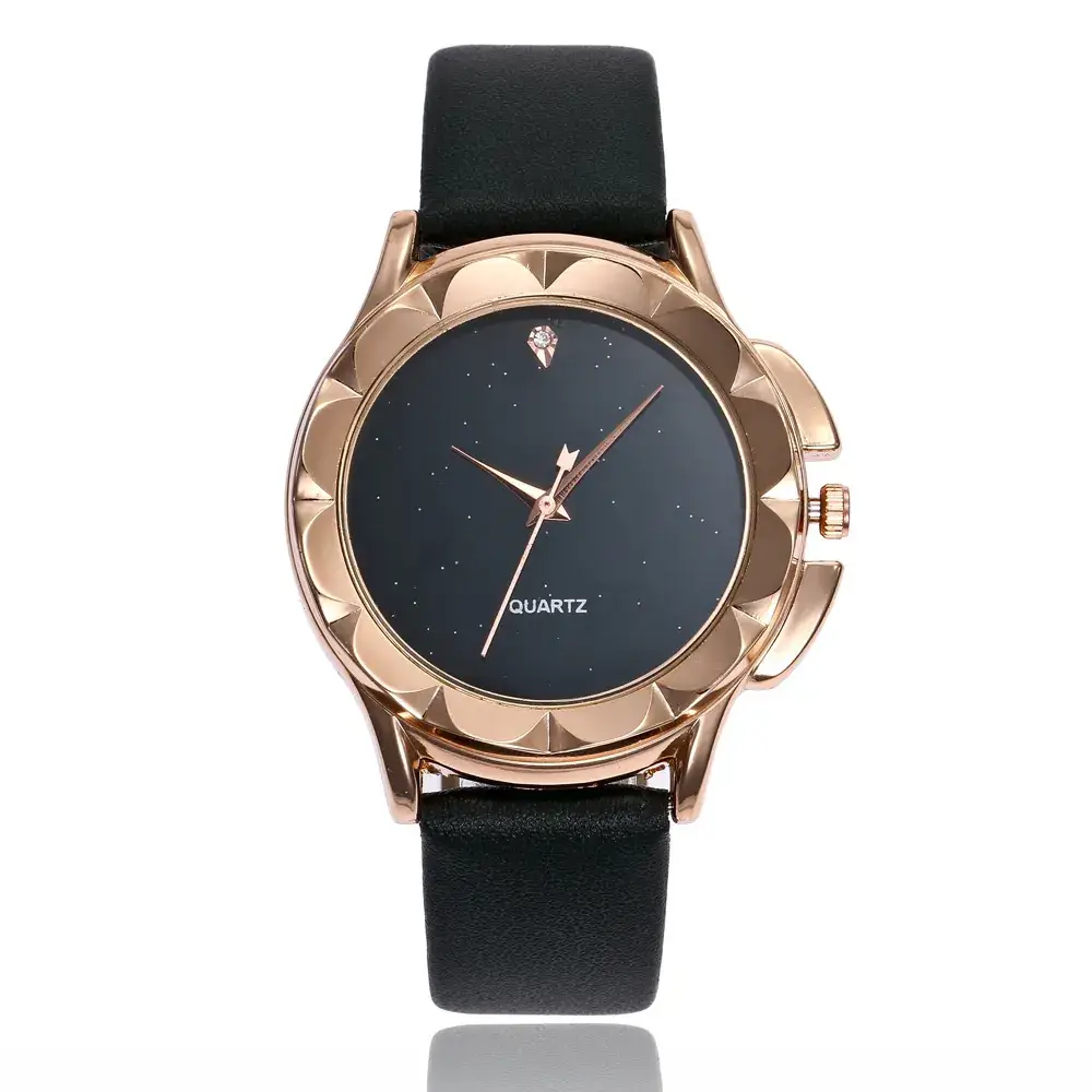 Women's Quartz Watch Brown Leather Belt Gold Dial - Image 8