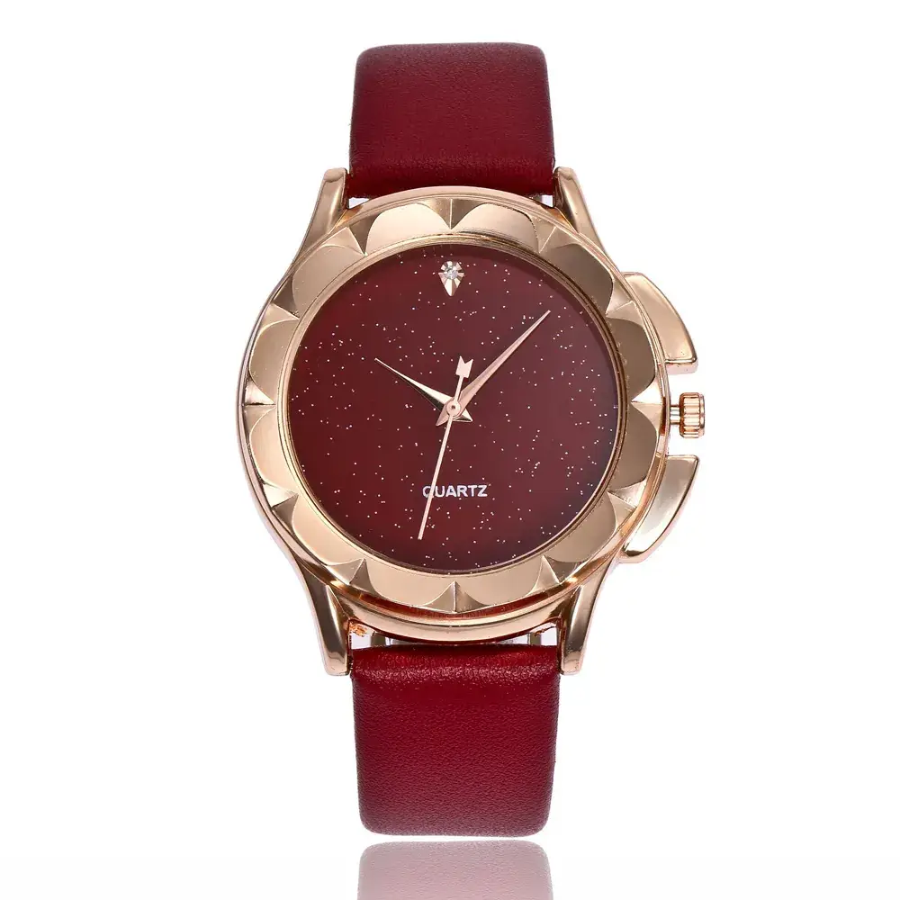 Women's Quartz Watch Brown Leather Belt Gold Dial - Image 9
