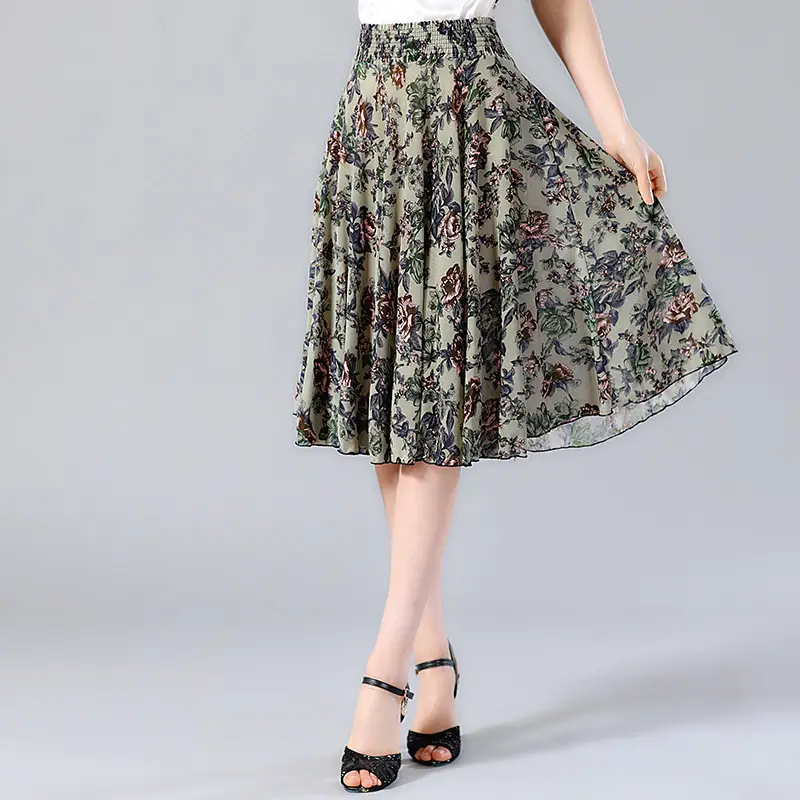 Black Floral Middle Skirt for Women Summer Wear