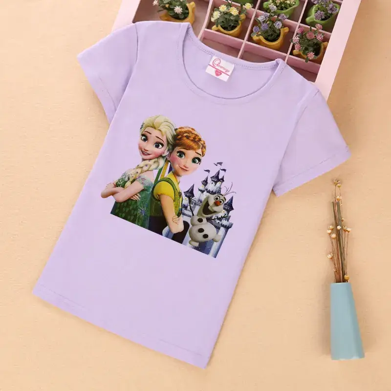 Girls Frozen Princess T-Shirt Pink Short Sleeve - Image 3