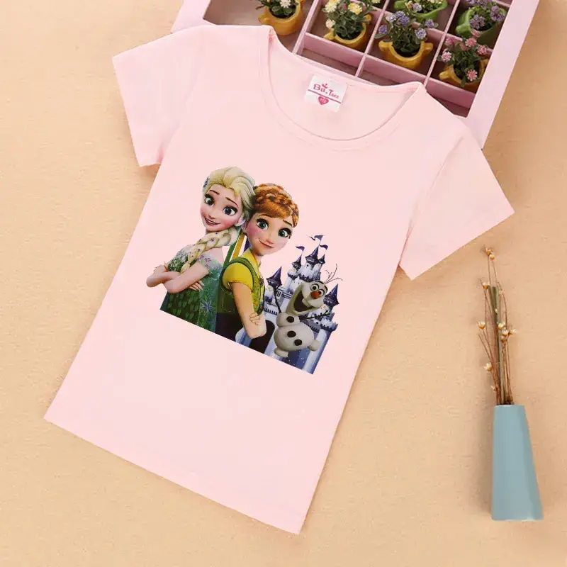 Girls Frozen Princess T-Shirt Pink Short Sleeve - Image 2