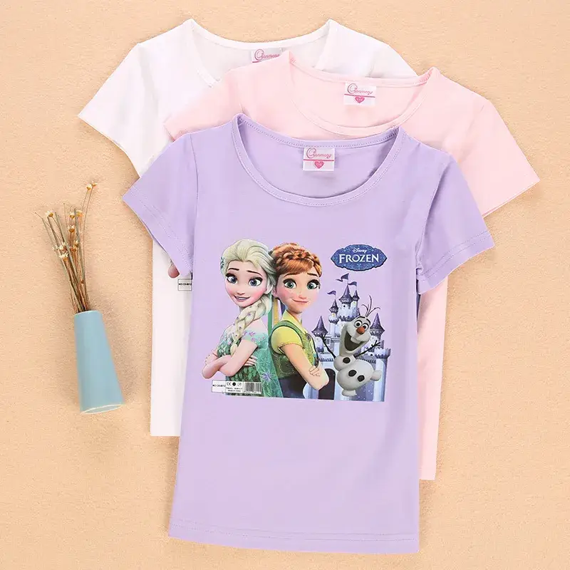 Girls Frozen Princess T-Shirt Pink Short Sleeve - Image 7