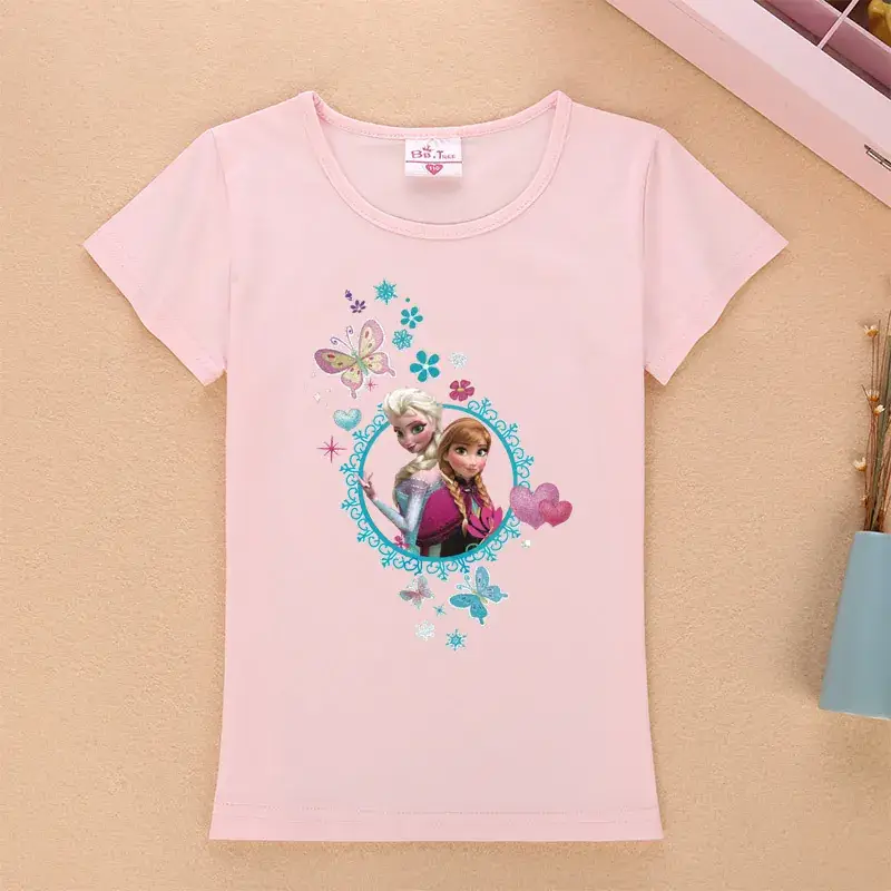 Girls Frozen Princess T-Shirt Pink Short Sleeve - Image 5