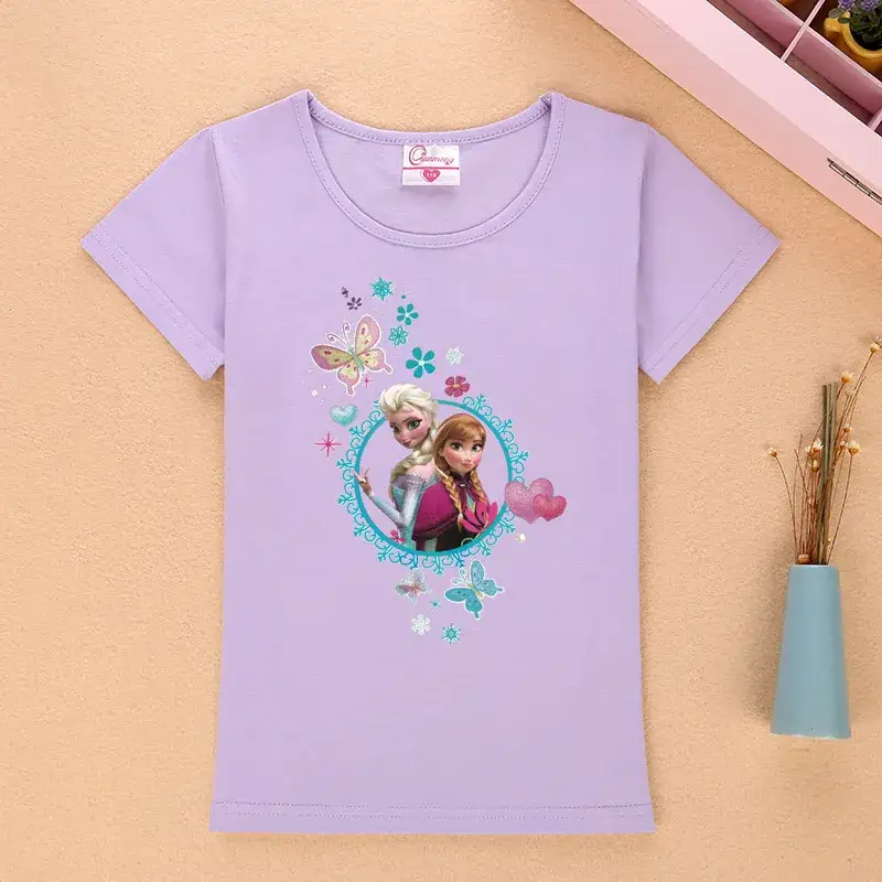 Girls Frozen Princess T-Shirt Pink Short Sleeve - Image 6