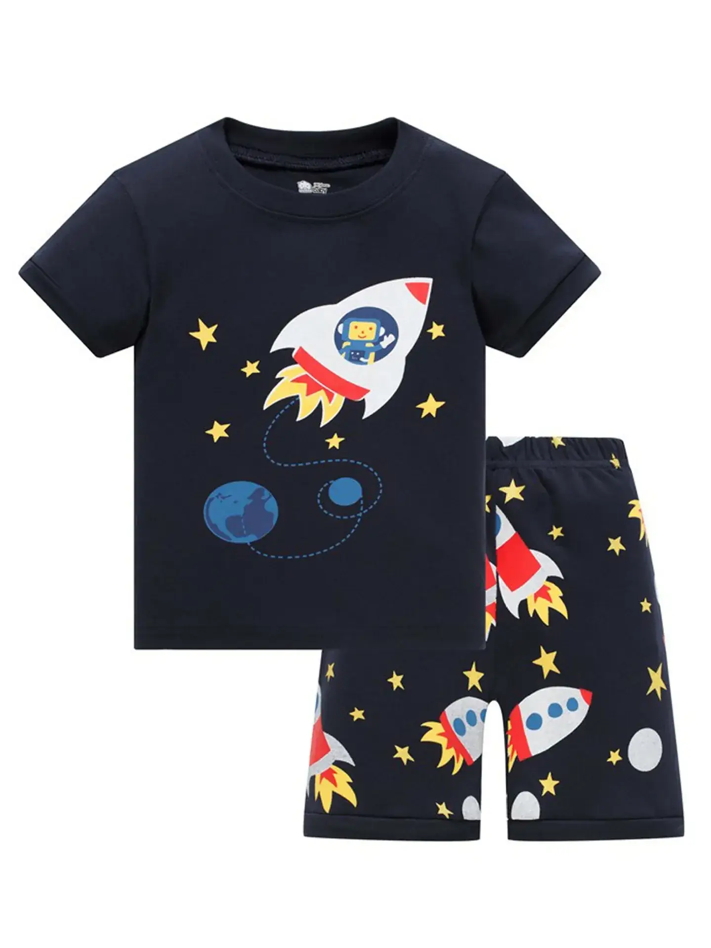 Baby Shark Print Cotton Pajamas Set Blue White - Image 4