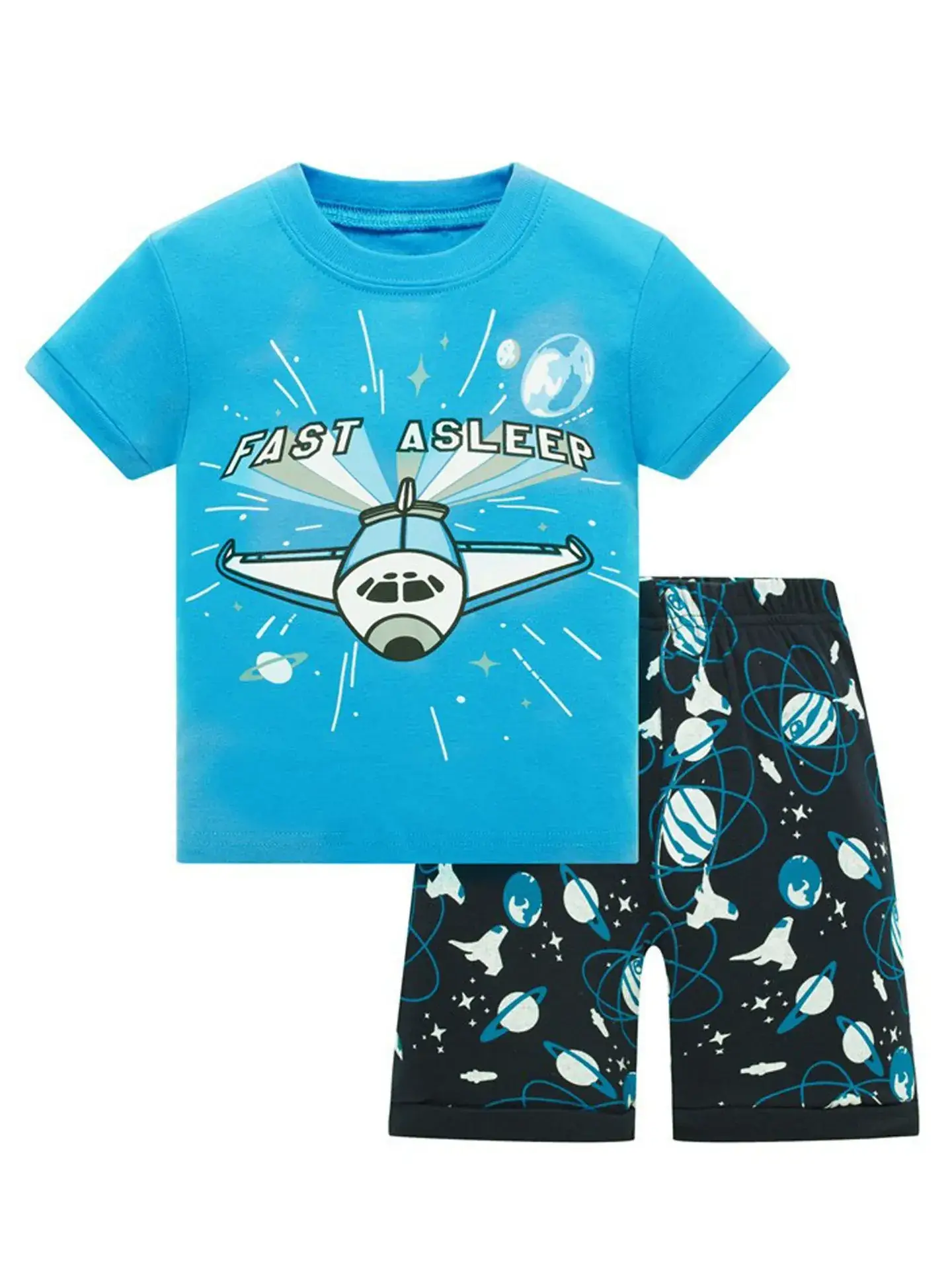 Baby Shark Print Cotton Pajamas Set Blue White - Image 5