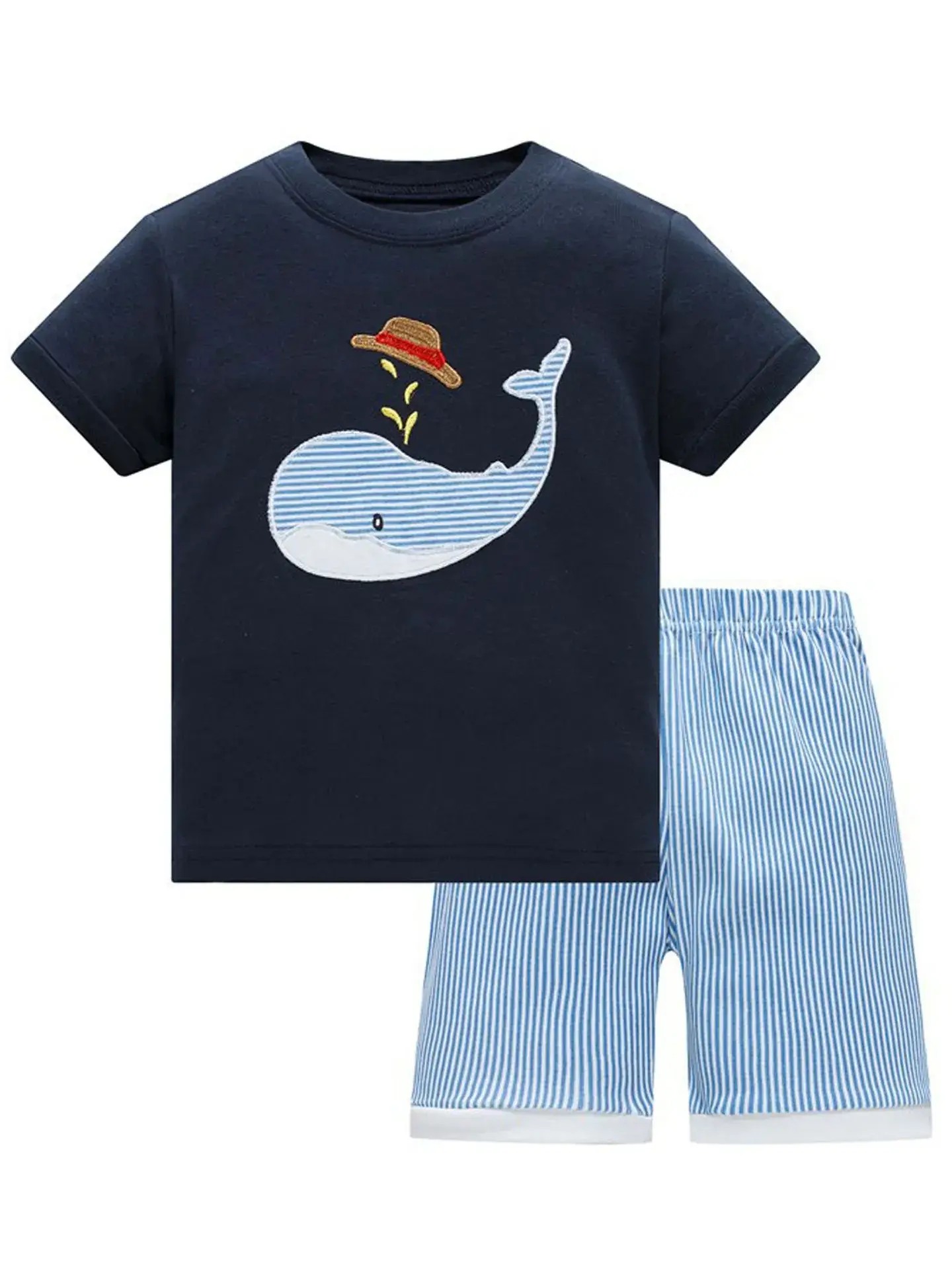 Baby Shark Print Cotton Pajamas Set Blue White - Image 7
