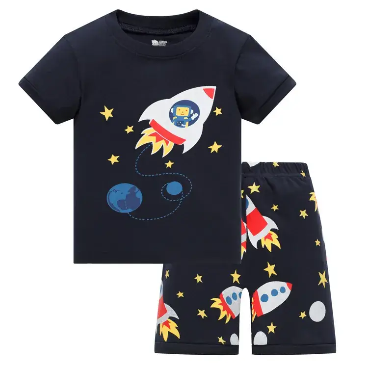 Baby Shark Print Cotton Pajamas Set Blue White - Image 2