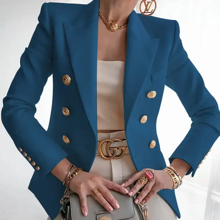 Women's 2025 Yellow Button Jacket Suit Casual Winter - Image 10