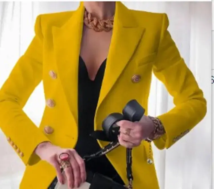 Women's 2025 Yellow Button Jacket Suit Casual Winter - Image 3