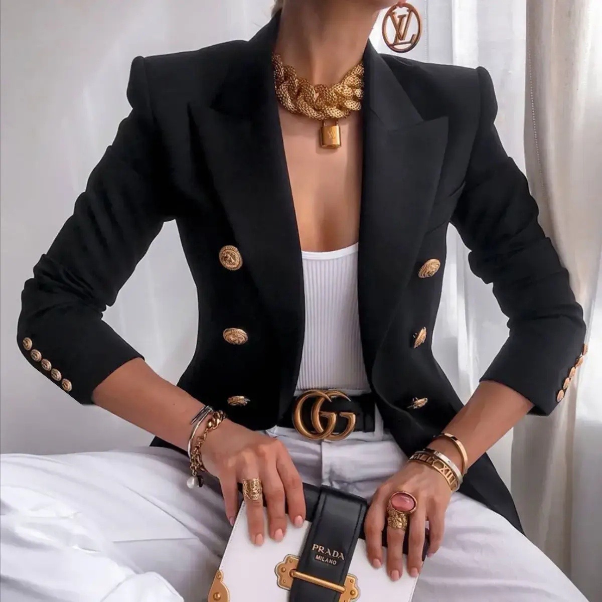 Women's 2025 Yellow Button Jacket Suit Casual Winter - Image 7