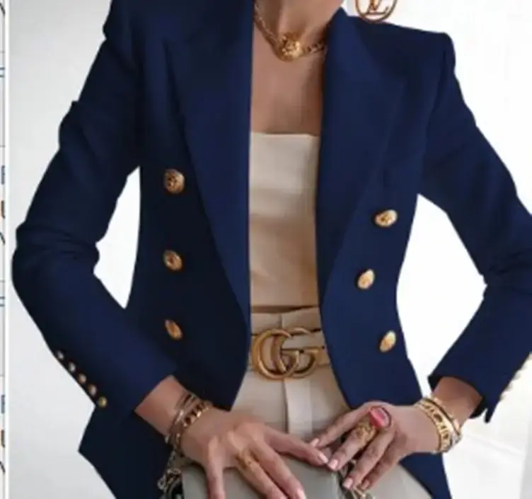 Women's 2025 Yellow Button Jacket Suit Casual Winter - Image 9