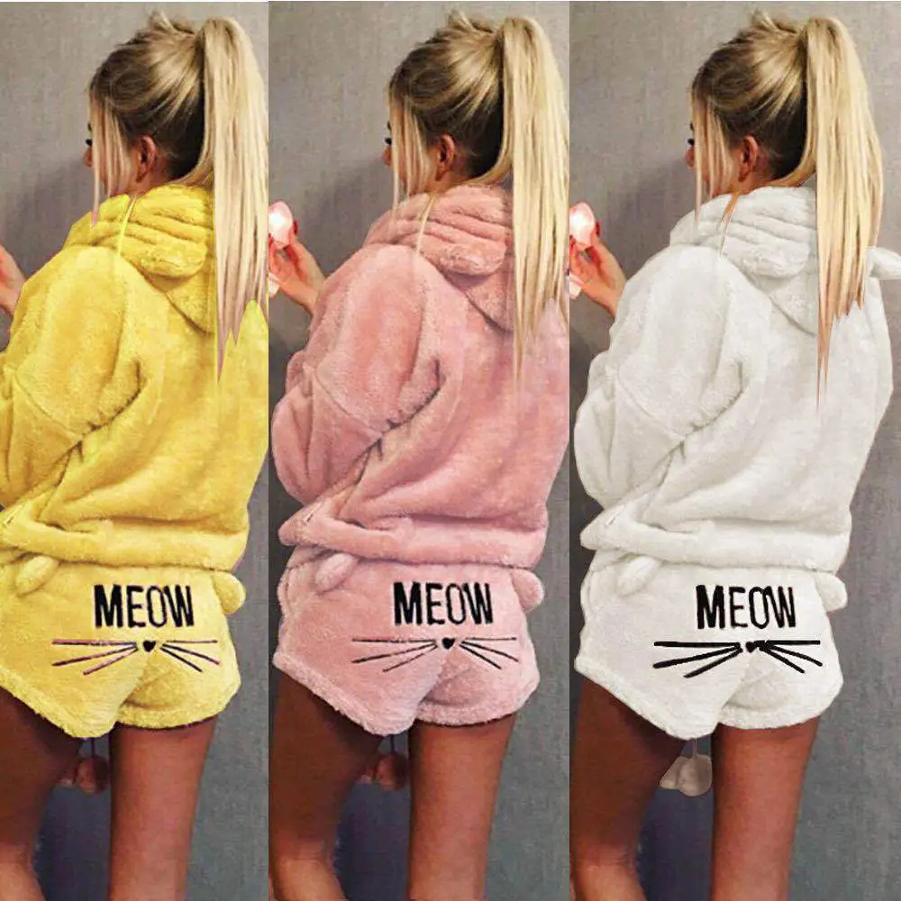 Women Hooded Casual Pajamas Set Black MEADOW - Image 11
