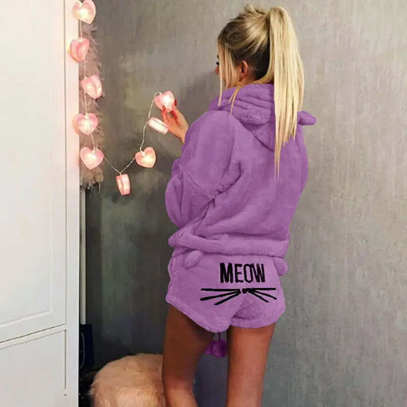Women Hooded Casual Pajamas Set Black MEADOW - Image 12