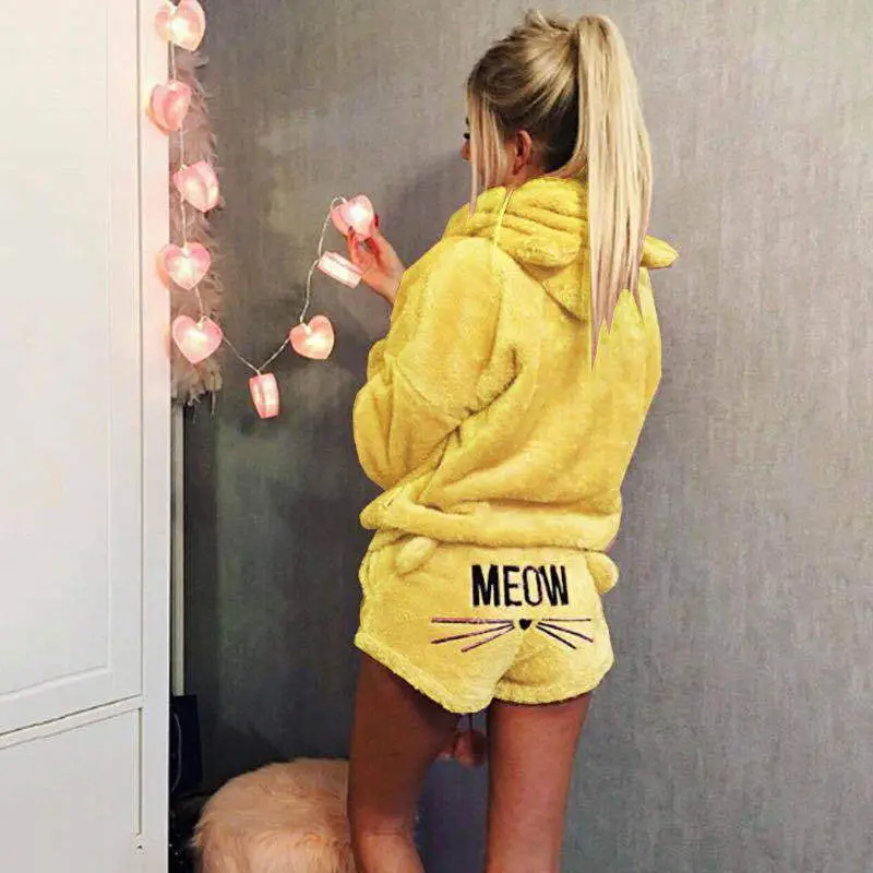Women Hooded Casual Pajamas Set Black MEADOW - Image 13
